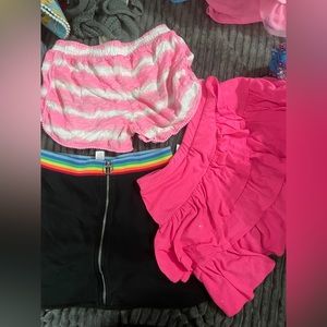 Justice girls 14/16 skirt skirt shirt lot glittery rainbow hot pink